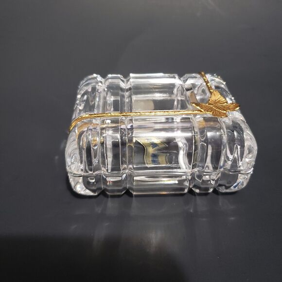 Royal Crystal Rock Clear Lead Trinket Box Gold Tone Butterfly Italy 3.5"×2.5" - Picture 3 of 12